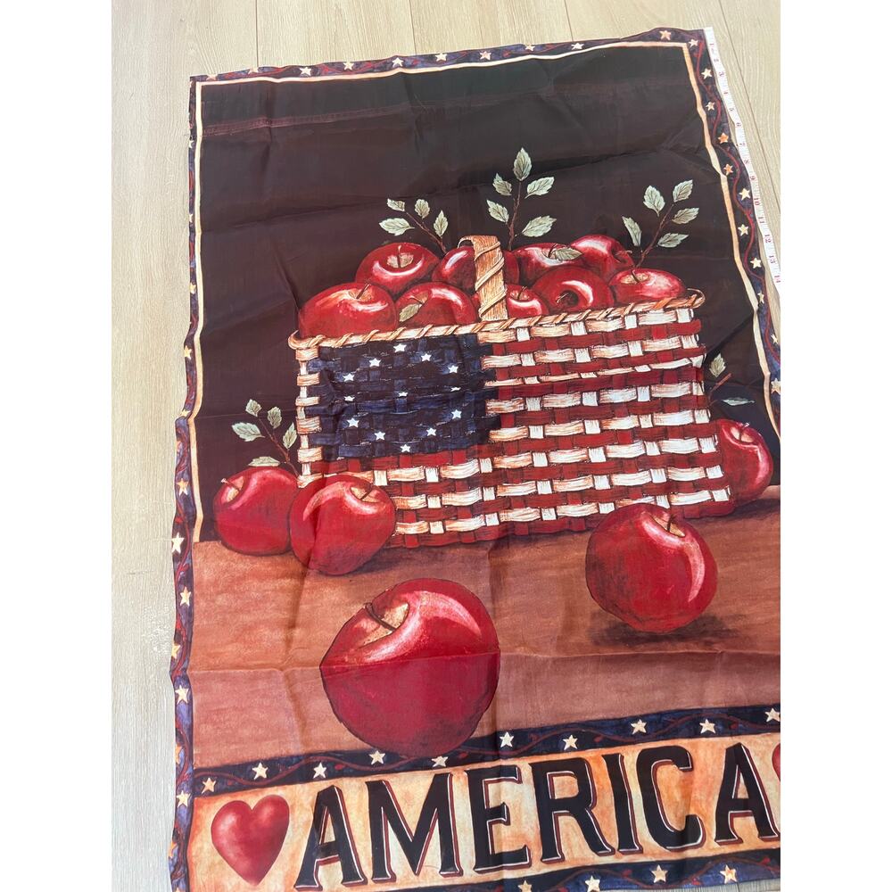 Vintage Outdoor Porch Flag American Flag Basket of Red Apples Patriotic JL - Picture 8 of 9